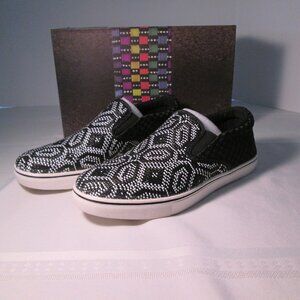Bernie Mev Blair Woven Slip-On Sneakers Black White EU 39 US 8 NIB